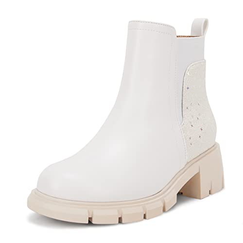 Ermonn Girls Ankle Boots Chelsea Glitter Side Zipper Non-Slip Outdoor Fashion Booties for Toddler/Little Kid/Big Kid