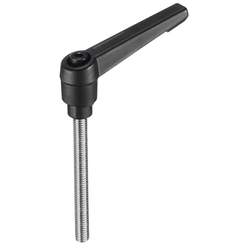 Image of uxcell Adjustable Clamping Lever Handle M6 x 60mm Metric 304 Stainless Steel Male Threaded Stud Hand Knobs Push Button Ratchet Rotating Screw Handles Bolts with Locking Lever Black
