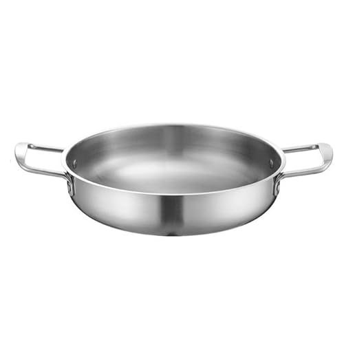 Paellera De Acero Inoxidable Doble Oreja Sartén Redonda Fondo Plano Sartén Sukiyaki Olla Para Servir Todos Los Días Sartén Para El Hogar Suministros De Cocina Silver-24cm