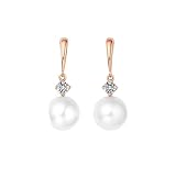 Tolldek Pendientes de oro rosa de 9 K/14 K/18 K, perla blanca de 7,5 – 8 mm, pendientes de mujer de corte redondo, oro Au750/585/375, pendientes para mujer con moissanita, joyas auténticas, Oro rosa