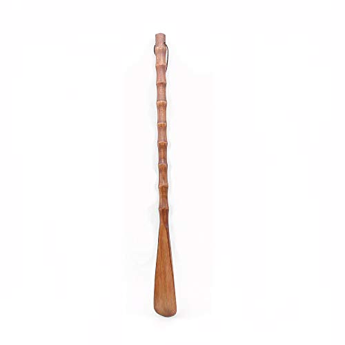 Cuerno de zapato - 45 cm, respetuoso con el medio ambiente de bambú natural para personas mayores,levantador de zapatos con correa de cuero y gancho para colgar Cover
