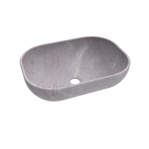 BAIKAL Lavabo sobre Encimera | Ovalado | Gris Marmol | Cerámica | 46 x 33 x 13,5 cm | Sin orificio para grifo | Lavabo Baño | Envío con Embalaje Reforzado