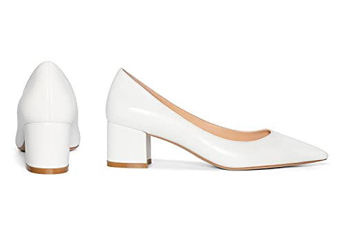 NobleOnly Women's Chunky Heels Slip-on Pumps Comfortable Leather Mid Heel Pointed Toe Block Office Classic Shoes 5 CM Heel4