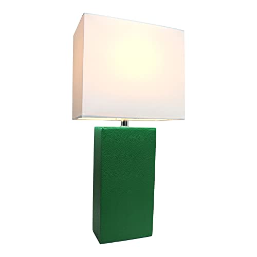 Elegant Designs Lt1025-Grn Modern Genuine Leather Table Lamp With White Fabric Shade, Green #TOP3