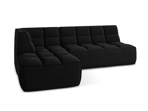Kalai 4-Sitzer Ecksofa L-Form in Schwarz - Beidseitig montierbares modulares Sofa mit Ottomane aus Samt, Japandi & Skandi Stil, Oeko-Tex Zertifiziert 258x178x75 cm, bis 450 kg belastbar – Bild 4