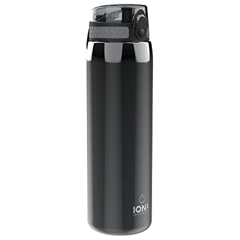Ion8 Leak Proof 1 Litre Sports Water Bottle, Stainless Steel, 1200 ml (40oz), Grey Cover