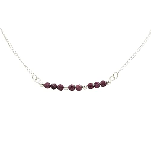 Red Ruby Sterling Silver Necklace - July's Birthstone and 40th Wedding Anniversary Gemstone - Natural Precious Gemstone Sterling Silver Bar Necklace - Sterling Silver Ruby Necklace - Red Necklace
