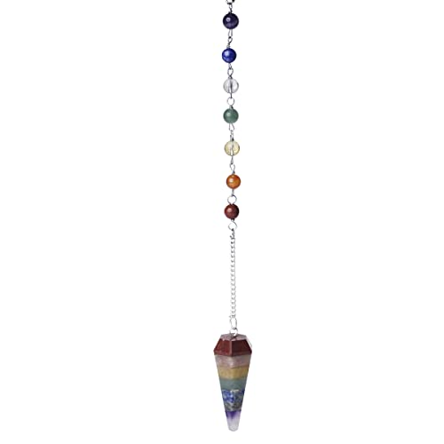 Image of 7 Chakra Point Pendulum with Natural Seven Chakra Beads | Crystal Products for Reiki, Healing & Feng Shui | Dowsing Pendulum for Meditation & Spiritual Balance