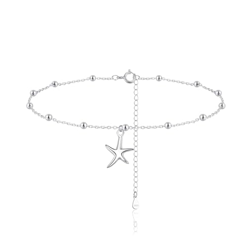Zolkamery Chaîne de cheville pour femme en argent 925, étanche, bracelet de cheville en argent sterling 925, bracelet de cheville d'été avec étoile de...