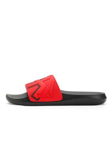 Image of Wrogn Men's Anti-slip Sliders | Lightweight EVA Sole | Cushioned Comfort Footbed | Black | 8