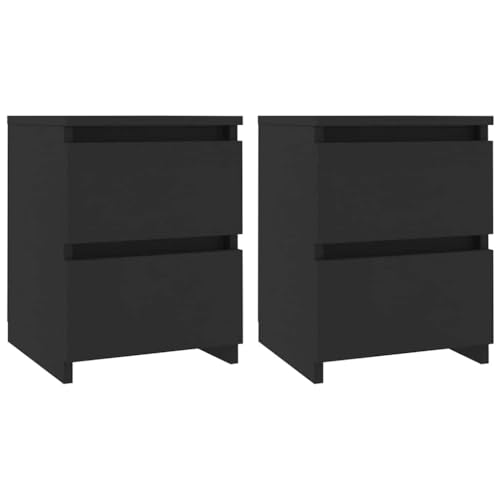 vidaXL Mesitas de Noche Set de 2, 30x30x40 cm, Madera de ingeniería, Negro, 2 cajones deslizantes Cada una, Cajonera de Cama, Soporte para teléfono, Mesitas pequeñas