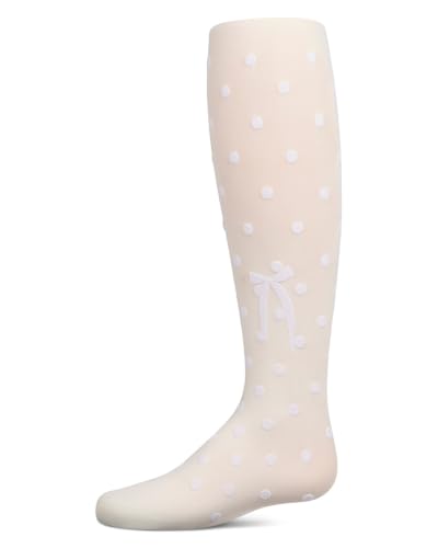 Image of MeMoi Girls Opaque Polka Dot Bow-Trimmed Flocked Tights