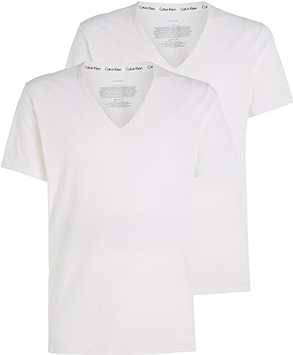 Calvin Klein Herren T-Shirts Kurzarm V Neck V-Ausschnitt, Weiß (White), L