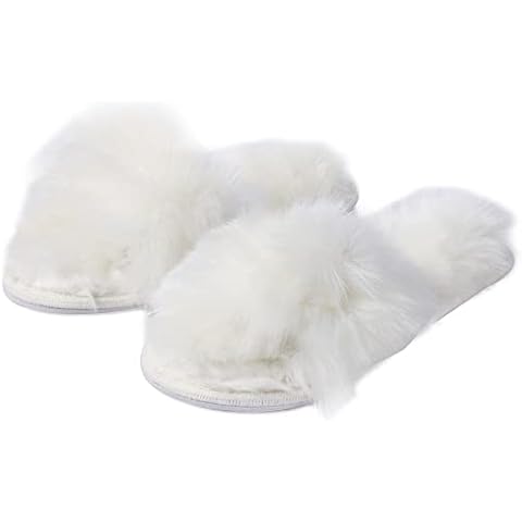 Gohom Fuzzy Open Toed Slippers for Womens Furry Home Slippers Fluffy Slip on House Shoes Indoor Outdoor Slippers White Size 9-10 Cover