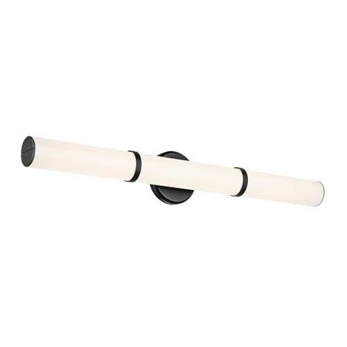 Image of Kichler Rosh 32 inch LED Large Bath Bar Vanity Light Fixture with White Glass in Black, Modern Minimalist for Bathroom Mirror, Fireplace, Buffet, Hallway (32 inch W x 5 inch H), 55189BKLED