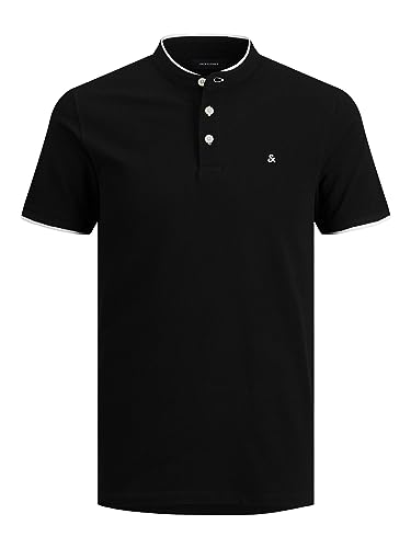 JACK & JONES Jjepaulos Mao Polo SS Camisa, Negro, L para Hombre