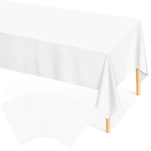 Image of Mulbozy 4 Pcs White Plastic Tablecloth Disposable, 54 x108 Inch