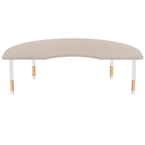 Image of 48 inch x 72 inch Kidney Kids Classroom Table with Adjustable Chunky Wood Legs