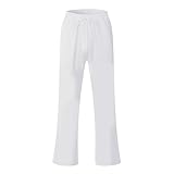 Hosen Herren Leinenhose mit Gummizug Sommer Stoffhose Casual Weiße Lang Freizeithose Herren Hosen 01-Weiß L