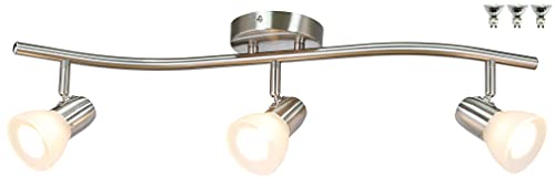 XiNBEi Lighting Track Lighting, 3 Light Track Light, Modern S-Shaped Track Light Bar Included GU10 Bulb Brushed Nickel Finish XB-TR1223-3