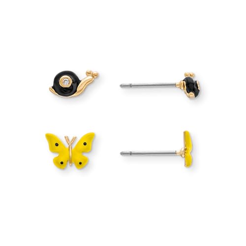 Rocksbox Juego de aretes de caracol y mariposa en oro, juego de aretes de oro de 14 quilates con esmalte, joyería de alta calidad, 5 mm, latón, cristal