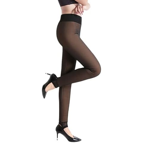 Women Flawless Legs Warm Fleece Pantyhose Fake Translucent Stocking Leggings Stretchy High Waist Sheer Solid Tights Pants, Black Step Foot Cool, One size Cover