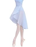 Daydance Blue Teen Girls Women Ballet Skirts Asymmetrical Side Dip Sheer Chiffon Dance Skirts for Leotards