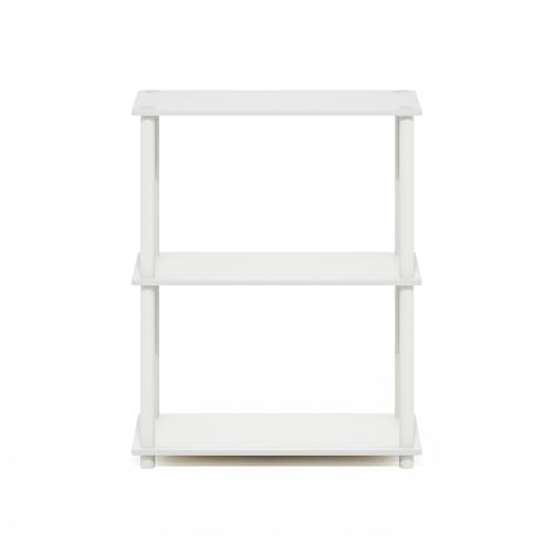 Image of Furinno Turn-N-Tube Storage Shelves, 3-Tier Book Shelf, Corner Shelf, Toolless Open Shelves, for Organization and Storage, Living Room, Garage, Home Office, White