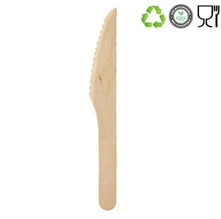 VIRSUS 500 Coltelli in Legno di Betulla, Posate monouso biodegradabili compostabili 100% Naturale, coltello bio lunghezza 16 cm