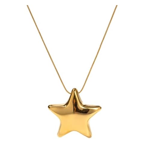 Minimalist Star Choker Necklace for Women Dainty Stainless Steel 18k Golden Plated Star Charm Pendant Trendy Adjustable Chain Necklaces Fashion Jewelry Christmas Birthday Gifts for Her Bff 17" (gold plated) Cover