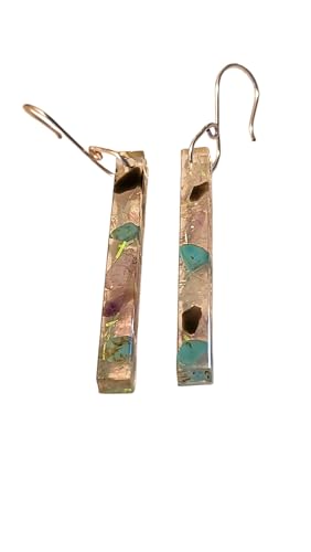 Handmade Mini Resin Earrings With Holographic Glitter Flakes. Silver Hook