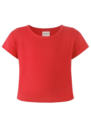 Image of Noomelfish Girls Short Sleeve Crop Tops Kids Summer Dance Cropped T-Shirts (5-14 Years)