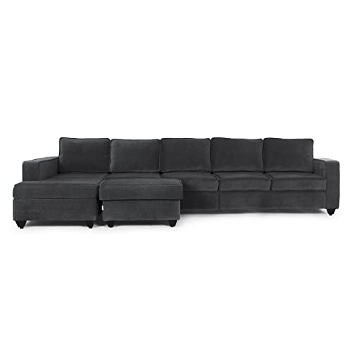 Image of Wakefit Sofa Set | 3 Year Warranty | Sofa 3 Seater, 3 Seater Sofa for Living Room, Wooden Sofa Set, 4 Seater + Left Aligned, Sofa for Living Room - Napper(Malphino : Smoke Grey)