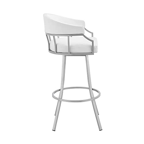 Armen Living Valerie Moderno Butaco Giratorio de 30" de Altura de Asiento en Cuero Sintético Blanco y Estructura de Acero Plateado miniatura 5