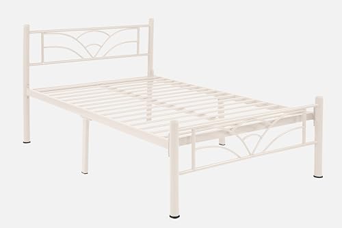 Image of Zyra Metal Single Size Bed Without Storage | Wrought Iron Single Bed with Headboard & Footboard| Sturdy Powder Coated Platform Cot for Bedroom, Living Room, (Zyra Ivory)