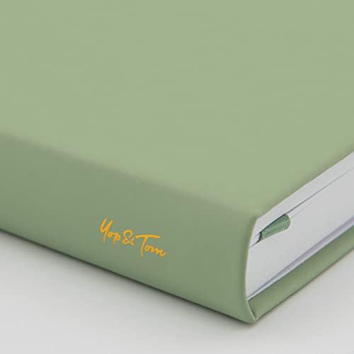 Yop & Tom A5 Dot Grid Journal - Butterfly - With Hardback Vegan Leather Cover and Extra Thick (160 GSM) Paper - Sage Green