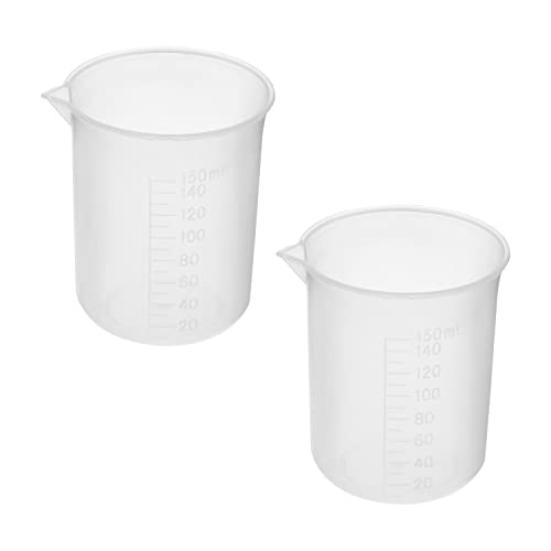 Othmro 2-Pack Measuring Cup 150ml Plastic Graduated Beaker Transparent for Lab Kitchen Liquids 2pcs