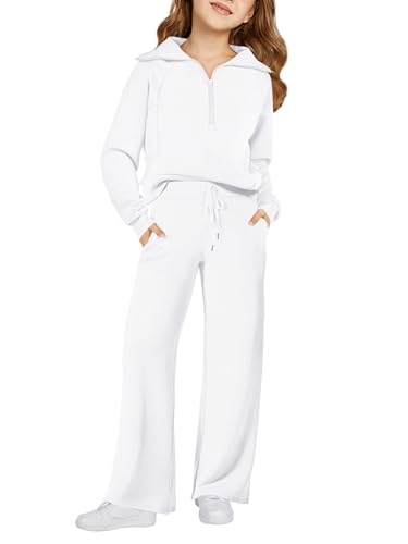 Image of Haloumoning Girls 2 Piece Outfits Sweatsuit Half Zip Long Sleeve Sweatshirts Sweatpants Tracksuit Sets 5-14 years