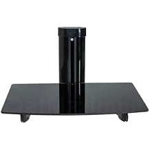 SATMAXIMUM Adjustable AV Shelf Wall Mount Black Tempered Glass Floating Shelf for Cable Box, DVD Player, Gaming Consoles, Routers Holds up to 22 lbs Height Adjustable with Cable Management