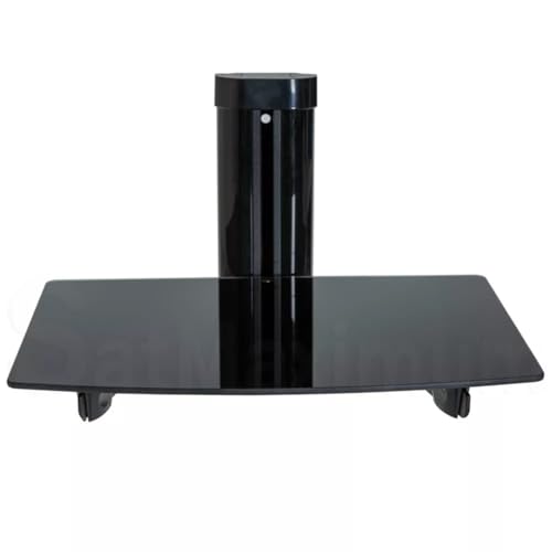 Image of SATMAXIMUM Adjustable AV Shelf Wall Mount – Black Tempered Glass Floating Shelf for Cable Box, DVD Player, Gaming Consoles, Routers – Holds up to 22 lbs – Height Adjustable with Cable Management