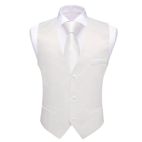 Image of Barry.Wang Vest for Men Business /Leisure Dress Suit Vests V-neck 2 Pockets Wedding Party Tuxedo Satin Waistcoat