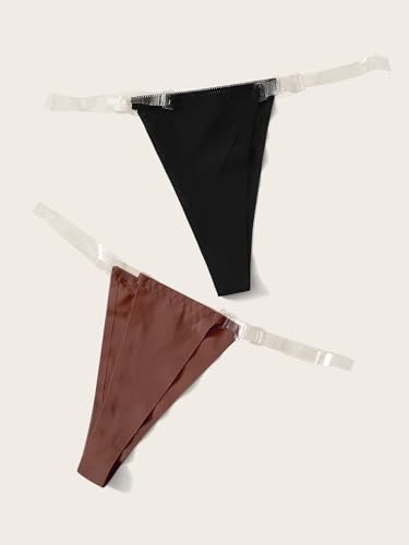 Image of GORGLITTER Women's 2 Piece No Show Underwear G String Thongs Clear Strap Invisible Seamless See Through Underwear Panties