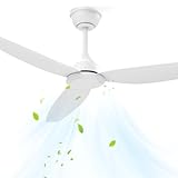 Ventilador de Teto sem lampada, 52 Polegadas, Controle Remoto, Bivolt 110V/220V, 6 Velocidades, Reversível, Ventilador Grande Sem Luz, Branco