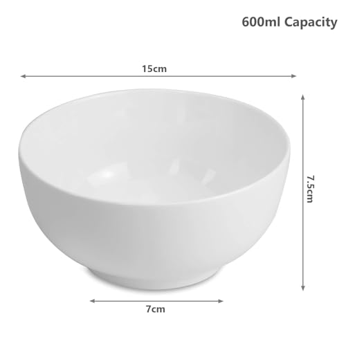 MAGNA RETAIL Porcelain Bowls 600ml Set of 4 | White Bowls for Breakfast, Soups, Salad, Curry Dishes, Pasta & Dessert | Dishwasher, Microwave & Oven Safe | Dessert Dishes for Any Occasion