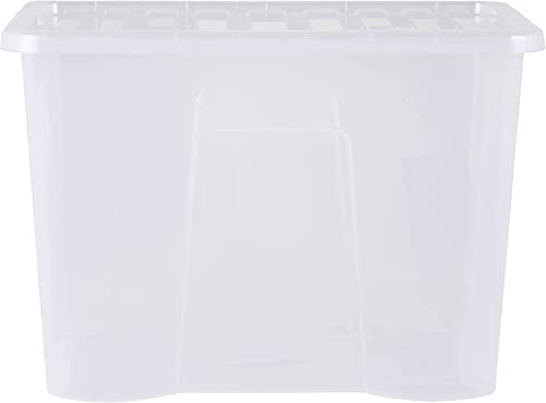 Wham Crystal 4 x 80L Stackable Plastic Storage Boxes with Lids | Ideal for Home, Office, Toys & More | Large Boxes | Made in UK - Clear