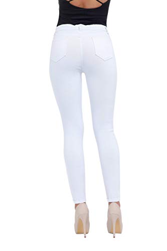 Women's Casual Ripped Holes Skinny Jeans Jeggings Straight Fit Denim Pants (US 4, White 15)