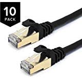 Buhbo CAT 8 Ethernet Cable 10 ft SSTP Shielded Network Cable Category 8 RJ45 26AWG (10-Pack) Black