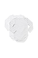 Bonds Baby Wonderbodies Long Sleeve Bodysuit - 2 Pack, White & Grey Stripe (2 Pack), 000 (0-3 Months)