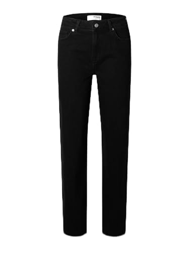 Jean droit Selected Femme Slfalice MW Noos noir anti-déformation