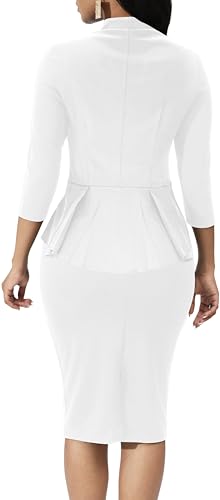 Image of SxClub Business Dresses for Women Elegant Long Sleeve Bodycon Pencil Knee Length Formal Dress for Evening Cocktail